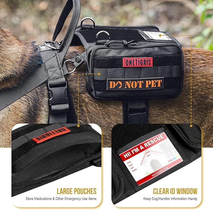 OneTigris Service Dog Vest Harness, Service Dog Cape Guardian Dog Backpack Harness with Pouches Dog Saddle Bag for Small Medium and Large Dogs (Black, Large)-Mewly Pet