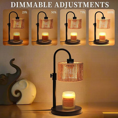 Boho Candle Warmer Lamp, Adjustable Height Candle Wax Warmer with Timer, Candle Lamp for Jar Candles, House Warming Gifts Brithday Gifts for Women Bedroom Home Decor (Rattan)