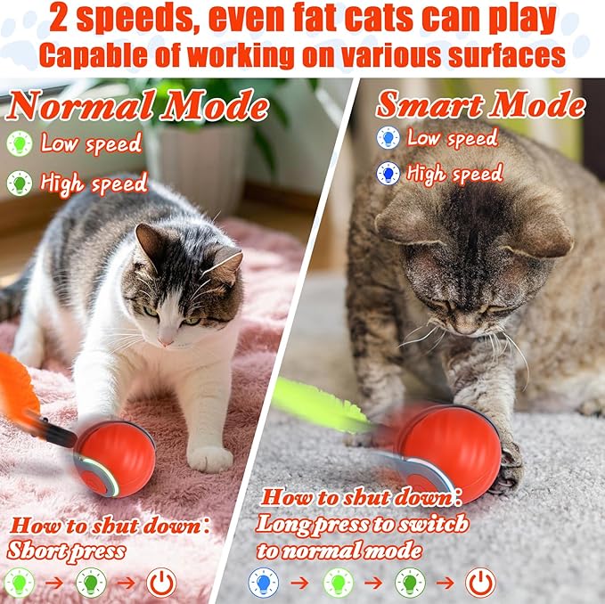 AIERSA Interactive Automatic Cat Toys for Indoor Adult Cats,Self Play Speed Tail Toy with 3 Tails and 4 Springs (Orange)-Mewly Pet