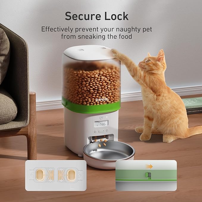 Automatic Cat Feeder - 4L Timed Auto Pet Feeder for Cat and Dog with Dry Food Dispenser, 180-day Battery Life, 1-6 Meals Per Day, 1-16 Portion, Desiccant Bag Keeps Food Fresh-Mewly Pet