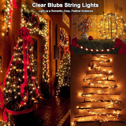 Brizled Warm White Clear Christmas Lights Connectable, 21FT 100 Count Mini Incandescent String Lights Plug in, Waterproof Xmas Tree Lights Green Wire for Indoor Outdoor Home Party Garden Yard Decor