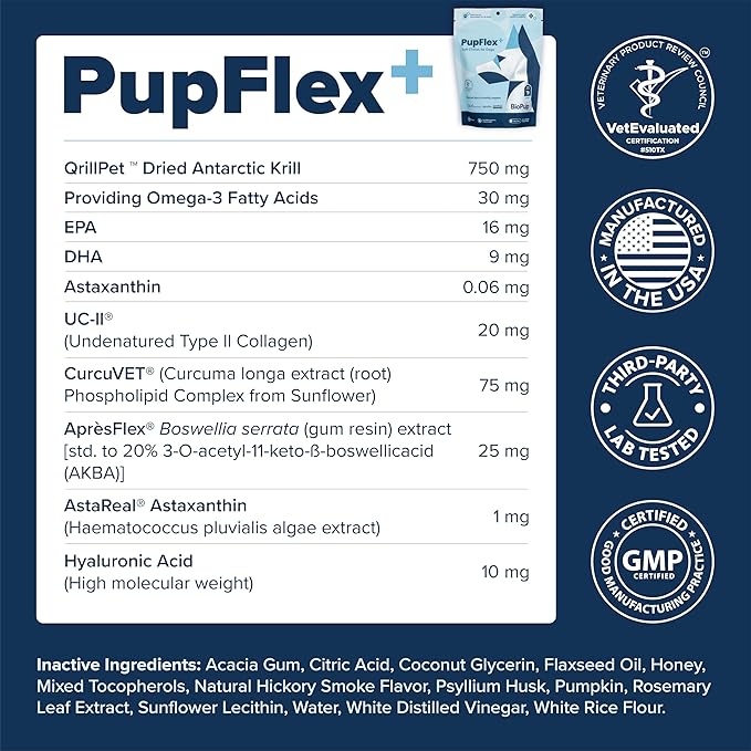 PupFlex+ Hip and Joint Supplement Dogs, Vet Created Soft Chews with UC-II® Collagen for Dogs, CurcuVET® & Omega 3, Proven More Effective Than Glucosamine Chondroitin, Dog Joint Supplement (60 ct)-Mewly Pet