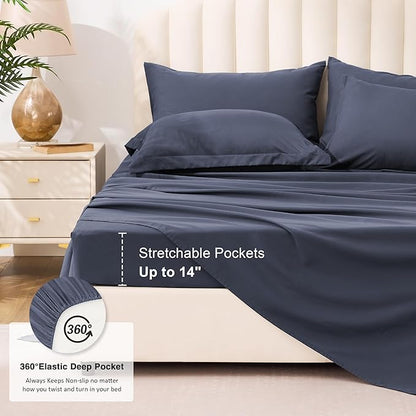 Love's cabin California King Comforter Set Indigo Blue, 7 Pieces California King Bed in a Bag, All Season Bedding Sets with 1 Comforter, 1 Flat Sheet, 1 Fitted Sheet, 2 Pillowcase and 2 Pillow Sham
