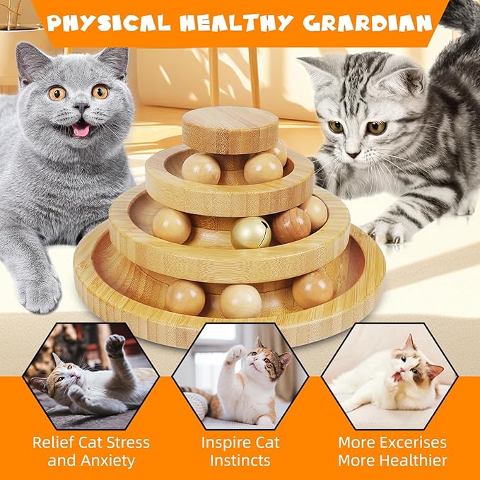 Cat Ball Track - 3-Level Cat Ball Tower with 9 Removable Balls for Interactive Play and Mental, Physical Exercise - Large Size-Mewly Pet
