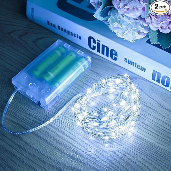 Minetom Fairy Lights Battery Operated, 2 Pack 33FT 100 LEDs Mini Battery Powered String Lights, Waterproof Twinkle Lights Mason Jar Lights for Indoor Home Wedding Christmas Decoration, Pure White