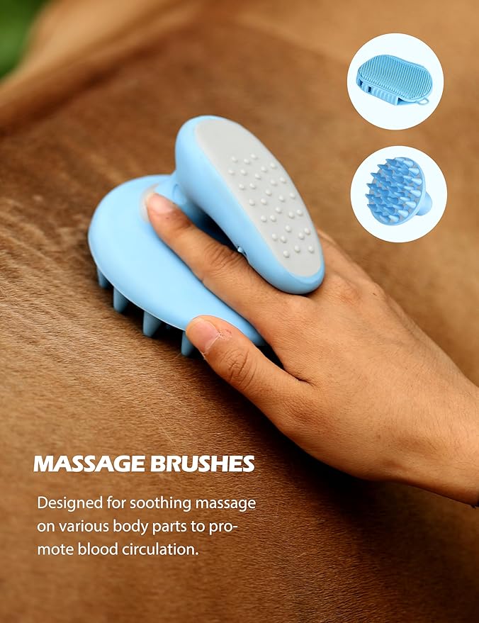 Harrison Howard Horse Grooming Kit 11-Piece Equine Care Series Horse Brush Sets with Organizer Tote Bag Tack Room Supplies Shedding Grooming Massaging Tools Blue Brushstroke Ponies-Mewly Pet