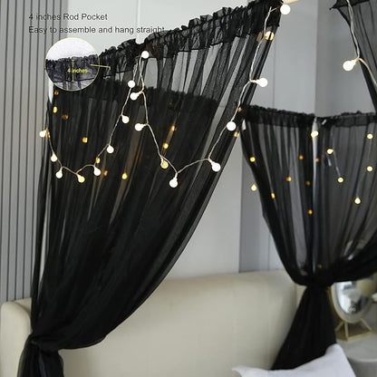Akiky Canopy for Girls Room Black Bed Curtains Elegant Sheer Curtain for Twin Full Queen King Size Bed Drapes,8 Panels Canopies with Light,Room Décor(Twin,Black)