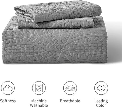 Love's cabin King Size Quilt Set Grey Bedspreads - Soft Bed Summer Lightweight Bedspread Comforter - Modern Style Coin Pattern Coverlet for All Season - 3 Pieces (1 Quilt, 2 Pillow Shams)