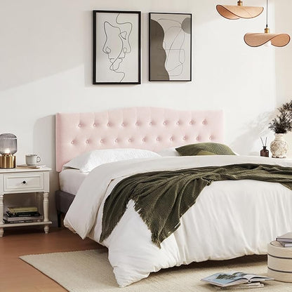 Tufted Upholstered Headboard King Size, Sturdy and Durable Solid Wood Bed headboard, Fabric Headboard Adjustable Height from 37” to 51”, Modern Button Diamond Design Head Board, Pink