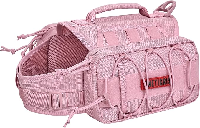 ONETIGRIS Dog Backpack for Medium & Large Dogs, Mammoth Nylon Dog Pack Tactical Backpack Harness with Side Pockets for Hiking Walking Training Running (Pink, Large)-Mewly Pet