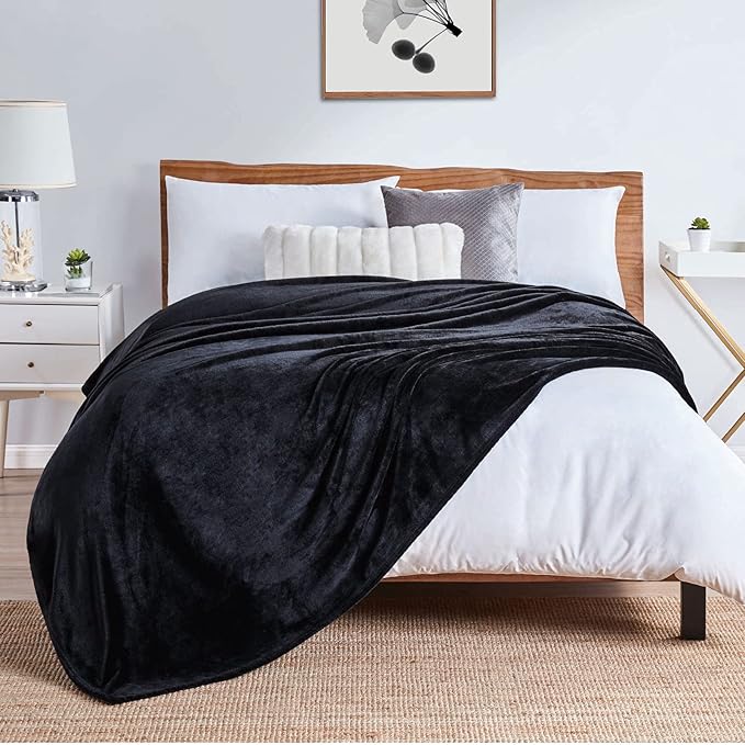 Walensee Fleece Blanket Plush Throw Fuzzy Lightweight (Throw Size 50x60 Black) Super Soft Microfiber Flannel Blankets for Couch, Bed, Sofa Ultra Luxurious Warm and Cozy for All Seasons