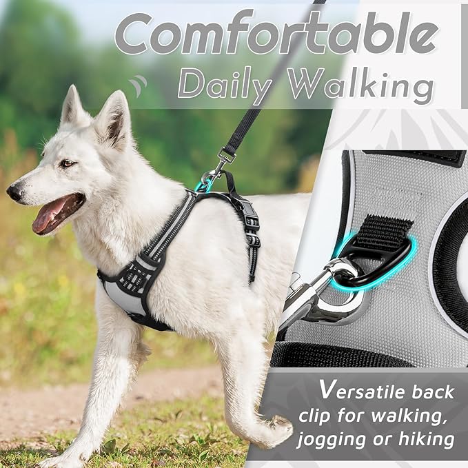Eagloo Dog Harness Medium Sized Dog, No Pull Service Vest with Reflective Strips and Control Handle, Adjustable and Comfortable for Easy Walking, No Choke Pet Harness with 2 Metal Rings, Grey, M-Mewly Pet