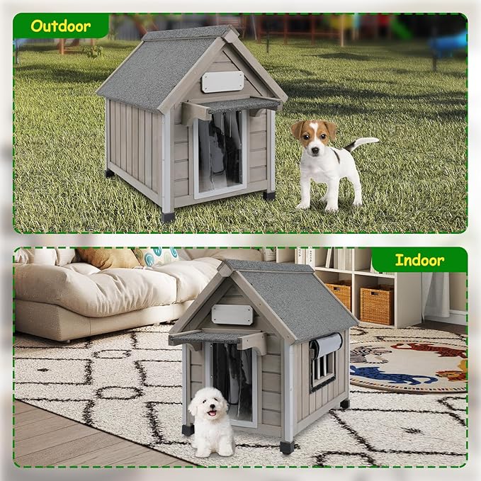 Dog House Outdoor Indoor Waterproof for Small Dog with Anti-Chewing Iron Frame, Raised Feet, Weatherproof Doghouse Kennel Puppy Shelter with Removable Floors(18" L*28.5" W*24" H)-Mewly Pet