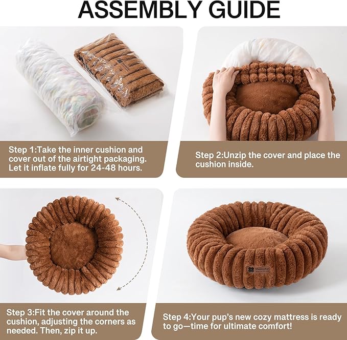 MEWOOFUN Donut Dog Beds for Small Dog, Calming Bed Round Cute Puppy Bed with Non-Slip Bottom, Fluffy Washable Pet Bed for Puppy and Kitten (Dark Brown, M (30x30x8))-Mewly Pet