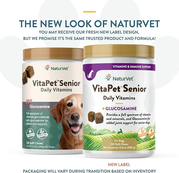 NaturVet VitaPet Senior Daily Vitamin Dog Supplements Plus Glucosamine – Includes Full-Spectrum Vitamins, Minerals – Joint Support for Older, Active Dogs – 120 Ct. Soft Chews-Mewly Pet