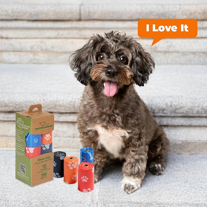 Best Pet Supplies Poop Bags for Dogs, 50% Post-Consumer Recycled Content dog waste bags on rolls, fits all poop bag holders for leashes - 150 Count, Assorted Colors, Scented-Mewly Pet