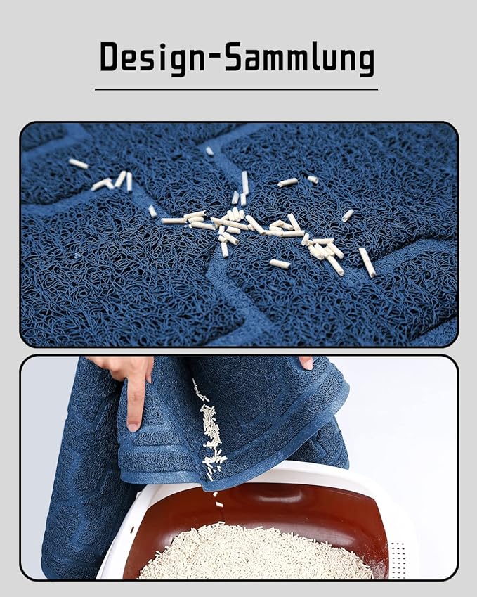 Yimobra Cat Litter Mat, 35.4"x23.6" Litter Box Mat with Litter Lock Mesh, Soft Cat Litter Mat Litter Trapping Mat, Easy to Clean, Non-Slip, Water Resistant, Litter Free Floors, Dark Blue-Mewly Pet