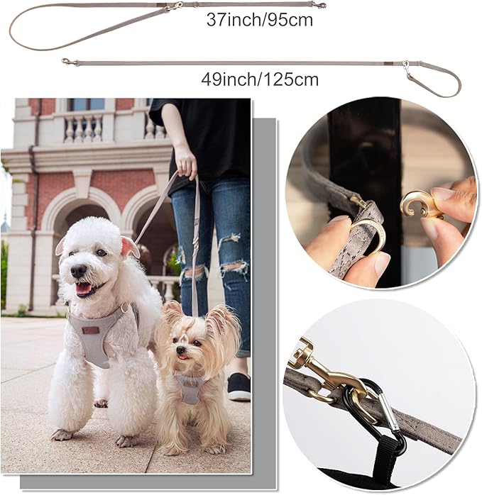Puppytie No Pull Small Dog Harness with Multifunction Dog Leash,Lightweight Soft Adjustable No Choke Escape Proof Pet Harness Vest Pet Harness Vest,Silver Grey,S-Mewly Pet
