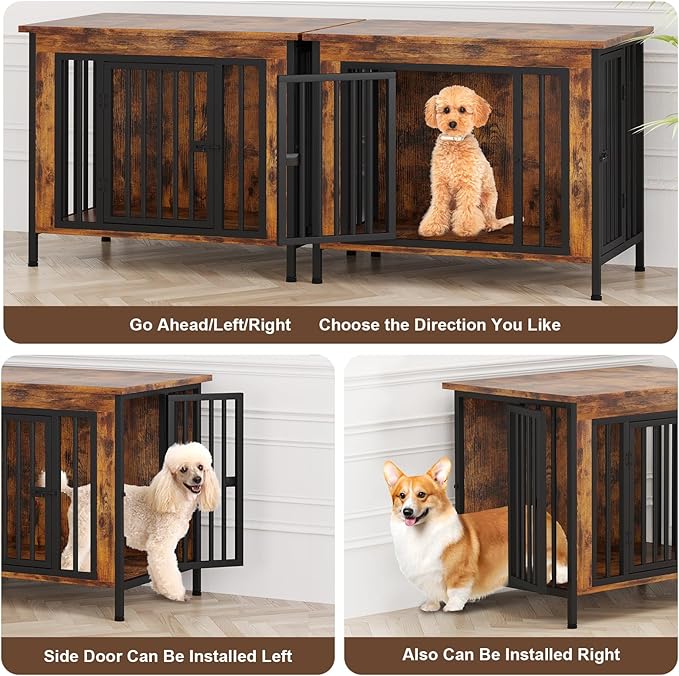 EasyCom 31.5" Small Dog Crate Furniture, Chew-Resistant Dog Crates for Small and Medium Dogs, Dog Kennel Furniture Indoor with 2 Doors and 3.94" Raised Feet, as TV Stand, End Table, Crate Table-Mewly Pet