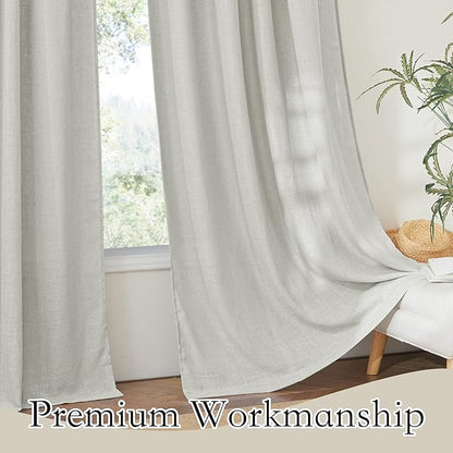 RYB HOME Linen Sheer Curtains 95 inches Long, Textured Privacy Semi Sheer Curtains 2 Hanging Options for Bedroom Office Living Room Patio Door Window Decor, Grey, W 52 x L 95, 2 Pcs