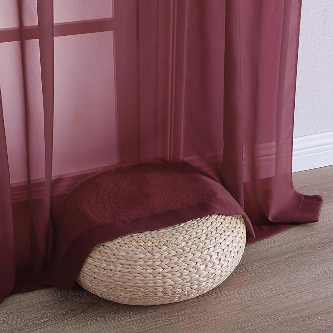 OWENIE Burgundy Vine Sheer Curtains, Sheer Curtains 96 inches Long 2 Panels Set, Rod Pocket Fimly Sheer Drapes for Living Room/Bedroom, 2pcs, Each 59" W x 96" L