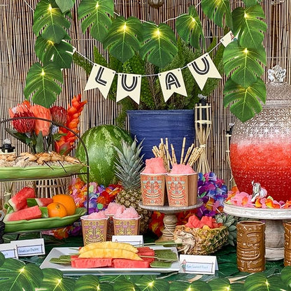 RECUTMS Artificial Tropical Palm Leaves String Lights, Large Size 20 LED Monstera Leaf Wall Hanging Vine Greenery,Outdoor Indoor Hawaiian Luau Jungle Beach Safari Baby Shower Party Spring Summer Decor