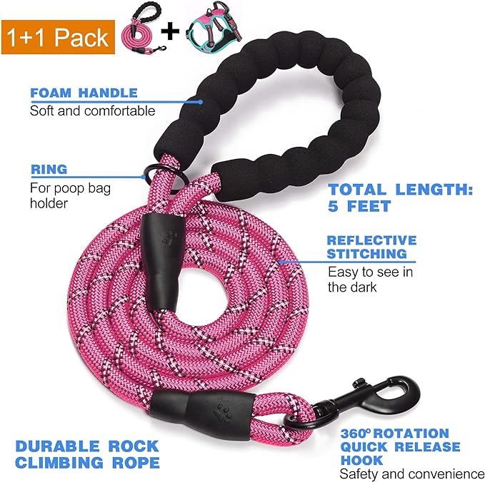 No Pull Dog Harness Adjustable Reflective Oxford Easy Control Medium Large Harness with A Free Heavy Duty 5ft Leash-Mewly Pet