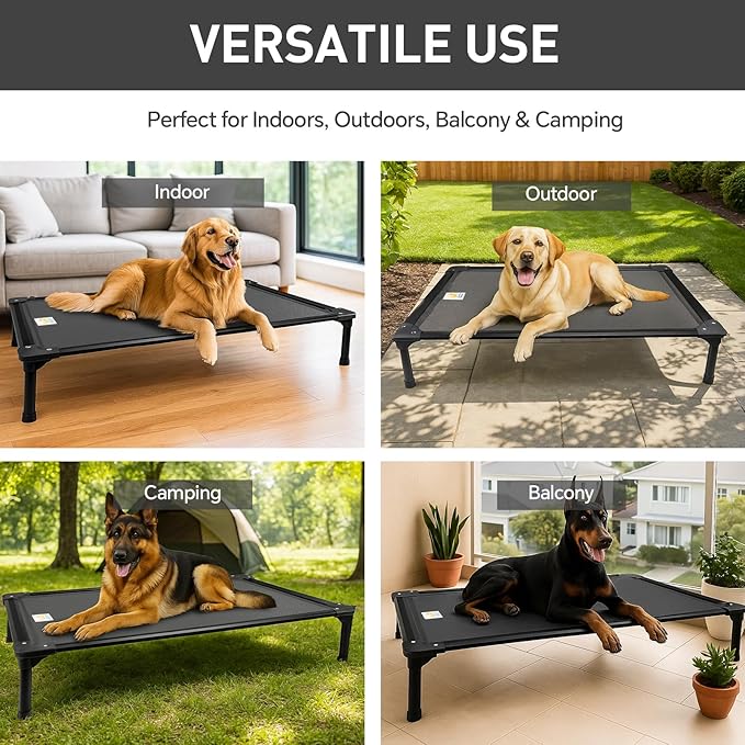 Sytopia 42'' Outdoor Elevated Dog Bed for Large Dogs, Chew-Proof Pet Camping Raised Cot with Breathable Mesh - Durable Frame, Cooling Hammock Bed, Non-Slip Feet, Waterproof, Easy Clean-Mewly Pet