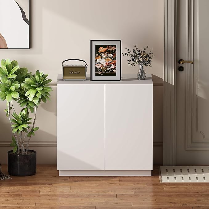 Large/Tall Litter Box Enclosure, Modern Wooden Litter Box Furniture for XL Litterbox with Hidden Storage as Sideboard Cabinet (White)-Mewly Pet