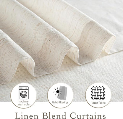 RYB HOME Ivory Sheer Curtains for Living Room, Linen Blend Filter Sunlight Glare Vertical Luxury for Bedroom Dining Office Window, Rod Pocket & Back Tab, W52 x L90, 2 Panels