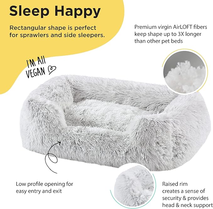 Best Friends by Sheri Shag Lounge Bed Calming Faux Fur Dog Bed, Frost, Medium, 30" x 20"-Mewly Pet