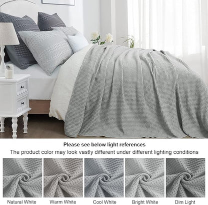 PHF 100% Cotton Waffle Weave Blanket Twin Size for Bed,Snag Proof Lightweight Breathable Moisture-Wicking Throw for Couch,Great for Layering in Cold Weather,Machine Washable,Home Decor Gift-Light Grey