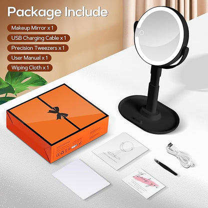 B Beauty Planet Makeup Mirror with Lights, Lighted Magnifying Mirror 30X with 3 Lighting and Adjustable Brightness, 2-Sided Height Adjustable Vanity Mirror for Bathroom, Gifts for Women Black