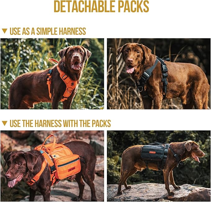 Onetigris Dyno Outdoor Dog Harness With Pockets, Front Range Pack, Backpack With Handles, Saddle Bag Hiking Vest, Tactical Service Canine EDC Pack Set-Mewly Pet