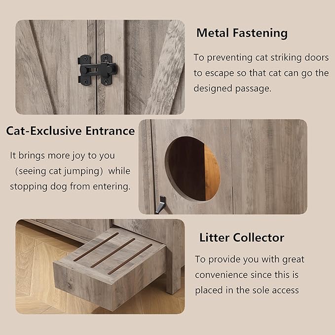 Cat Litter Robot Enclosure, Automatic Litter Box Enclosure for Litter Robot 3/4,Cat-Exclusive entrace for Dog Proof and Fun,Charging Station for cat Litter Cabinet,Litter Collector and Lock,Grey-Mewly Pet