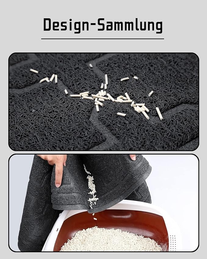 Yimobra Cat Litter Mat, 35.4"x23.6" Litter Box Mat with Litter Lock Mesh, Soft Cat Litter Mat Litter Trapping Mat, Easy to Clean, Non-Slip, Water Resistant, Litter Free Floors, Black-Mewly Pet