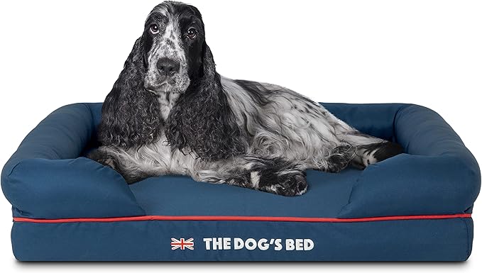 The Dog’s Bed Orthopedic Dog Bed Medium Blue Oxford with Red Trim UK Flag Dog Bed 30x23.5, Memory Foam, Pain Relief, Post Surgery, Lameness, Veterinary Approved, Waterproof Washable Cover Cover-Mewly Pet