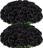 Ouddy Decor 50 Pcs Artificial Black Roses Bulk Realistic Fake Silk Flowers with Long Stems for Fall Halloween Wedding Bridal Bouquet DIY Table Centerpieces Arrangement Valentines Home Decor