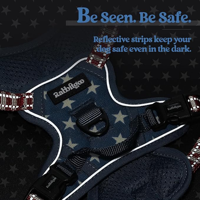 rabbitgoo Dog Harness No Pull with 2 Leash Clips, Adjustable Soft Padded, Reflective Oxford No Choke Pet Vest with Easy Control Handle for Large Dogs, Blue Star, XS-Mewly Pet