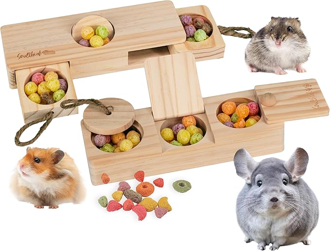 SoulThink® Interactive Guinea Pig Toys - Wooden Rat Toys for Pet Rats, Enrichment & Foraging Activity for Hamster Sniff n' Snack Puzzle for All Small Rodents (2 Sets)-Mewly Pet