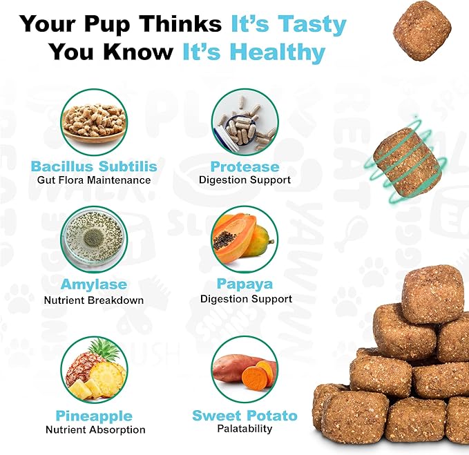 Doggie Dailies Puppy Probiotic, Probiotics for Puppies with Digestive Enzymes, Promotes Digestive Health, Supports Immune System & Overall Development (Pumpkin) 120 Soft Chews-Mewly Pet