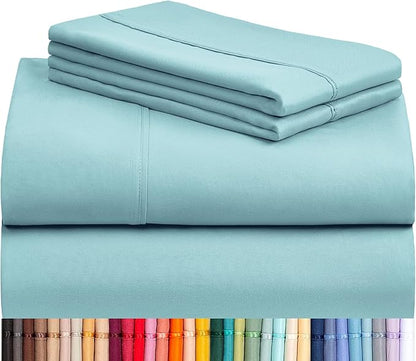 LuxClub 3 PC Sheet Bed Sheets Deep Pockets Wrinkle Free-Kids-Fitted Sheets Machine Washable Hotel Bedding Silky Soft - Aqua Twin XL