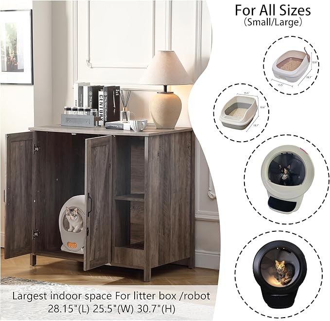 Cat Litter Robot Enclosure,Large Space for Placing Litter Robot 3/4,Power Outlet and Dog-Proof Shelf for Litter Robot Cabinet,Litter Collector for Automatic Litter Box Enclosure,Grey-Mewly Pet
