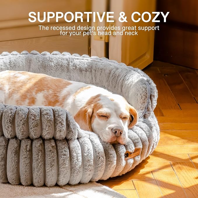 MEWOOFUN Dog Bed for Medium Dogs, Washable Large Cat Beds for Indoor Cats, Donut Pet Bed for Dogs and Cats with Anti-Slip Bottom (Grey, 27"x27"x10")-Mewly Pet