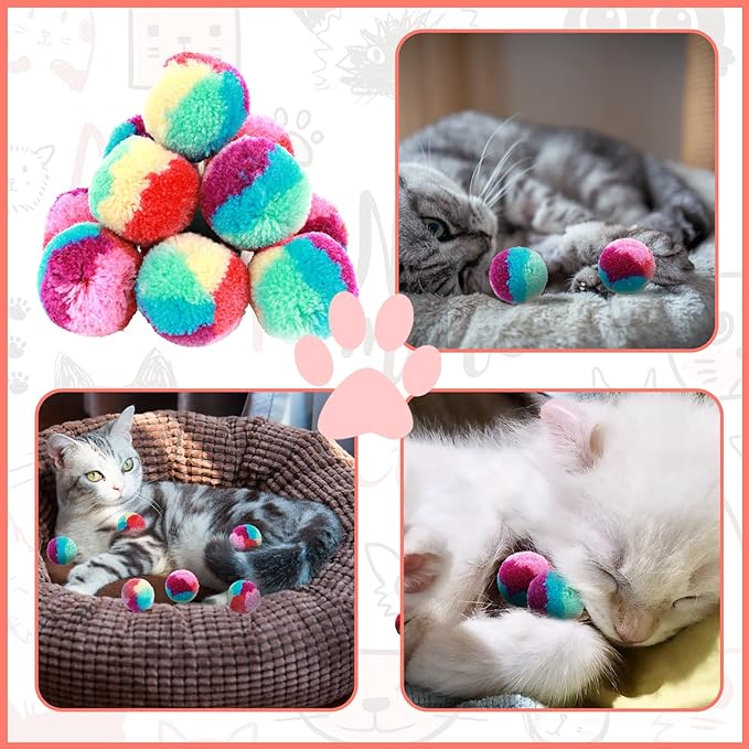 Rainbow Cat Toy Kit - 20PCS Soft Pom Pom Balls for Indoor Cat Play & Exercise-Mewly Pet