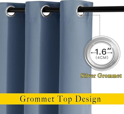NICETOWN Stone Blue Short Curtains 36 inches Long for Kitchen, Grommet Sunlight Reducing Solid Vertical Window Treatments for Cafe & Home Office, 2 Panels, W52 x L36