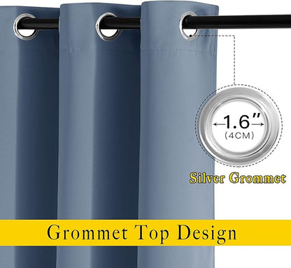 NICETOWN Stone Blue Blackout Curtains 96 inches Long, Grommet Thermal Insulated Room Darkening Window Treatments Voice Reducing for Bedroom/Kids Room, W52 x L96, 2 Panels