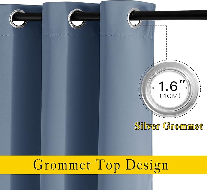 NICETOWN Stone Blue Blackout Curtains for Living Room, Grommet Thermal Insulated Window Drapes Room Divider Blinds Sound Reducing for Living Room, W46 x L102, 2 Pieces
