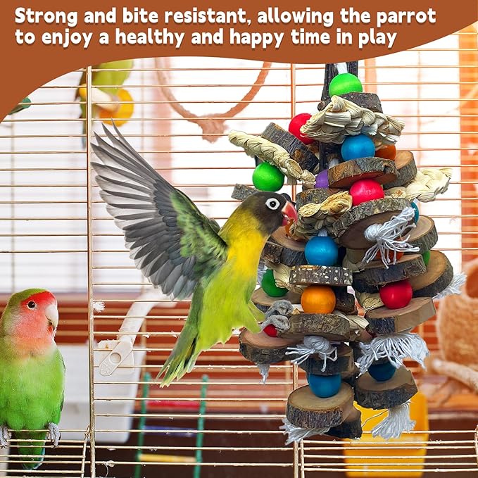 PINVNBY Bird Toys Parrot Toys, Natural Wood Bird Chewing Toys, Parakeet Hanging Toys for African Grey Macaws Cockatoos Eclectus Amazon Small and Medium-Sized Parrot-Mewly Pet