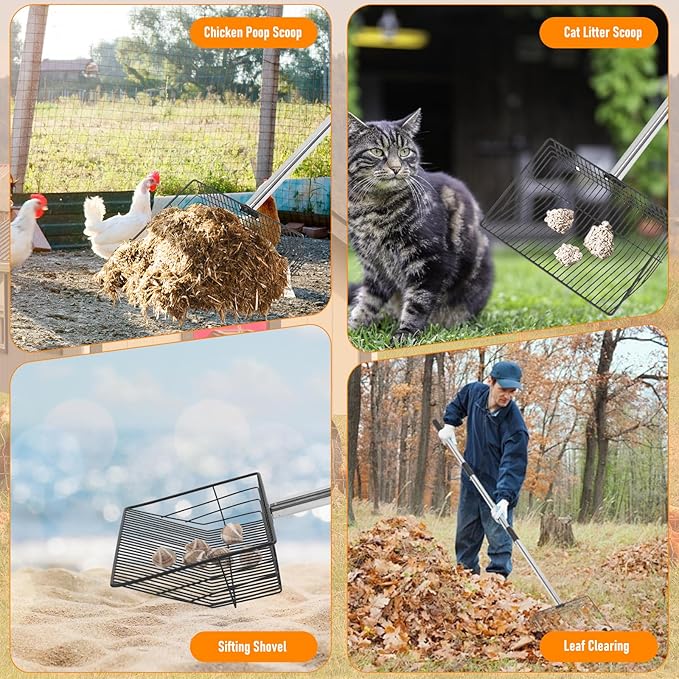 Chicken Coop Pooper Scooper, 36" to 67" Stainless Steel Long Handle Cat Litter Scoop, 5 Segment Extendable Dog Poop Scooper Long Handle, Pet Pooper Scooper for Chicken Dog Cat Manure Rabbit Manure-Mewly Pet